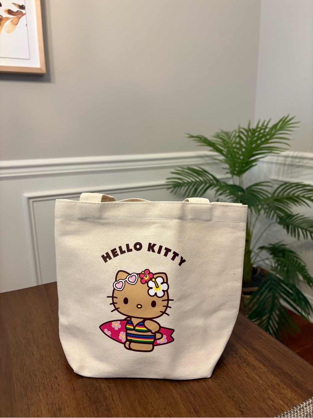 Hello Kitty Canvas Tote Bag - Cream with Pink & Brown Graphic
